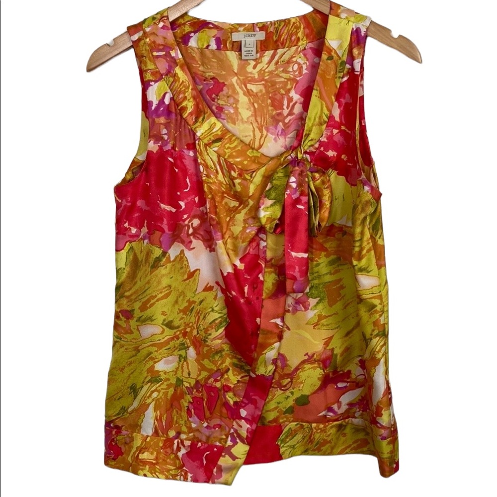 J. Crew Floral Print Silk Asymmetric Tie Blouse